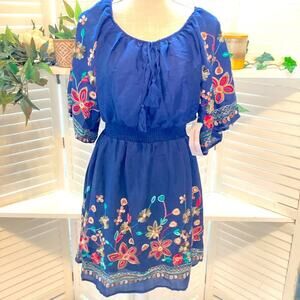PARAMI DESIGN BLUE EMBROIDERED DRESS SIZE MED